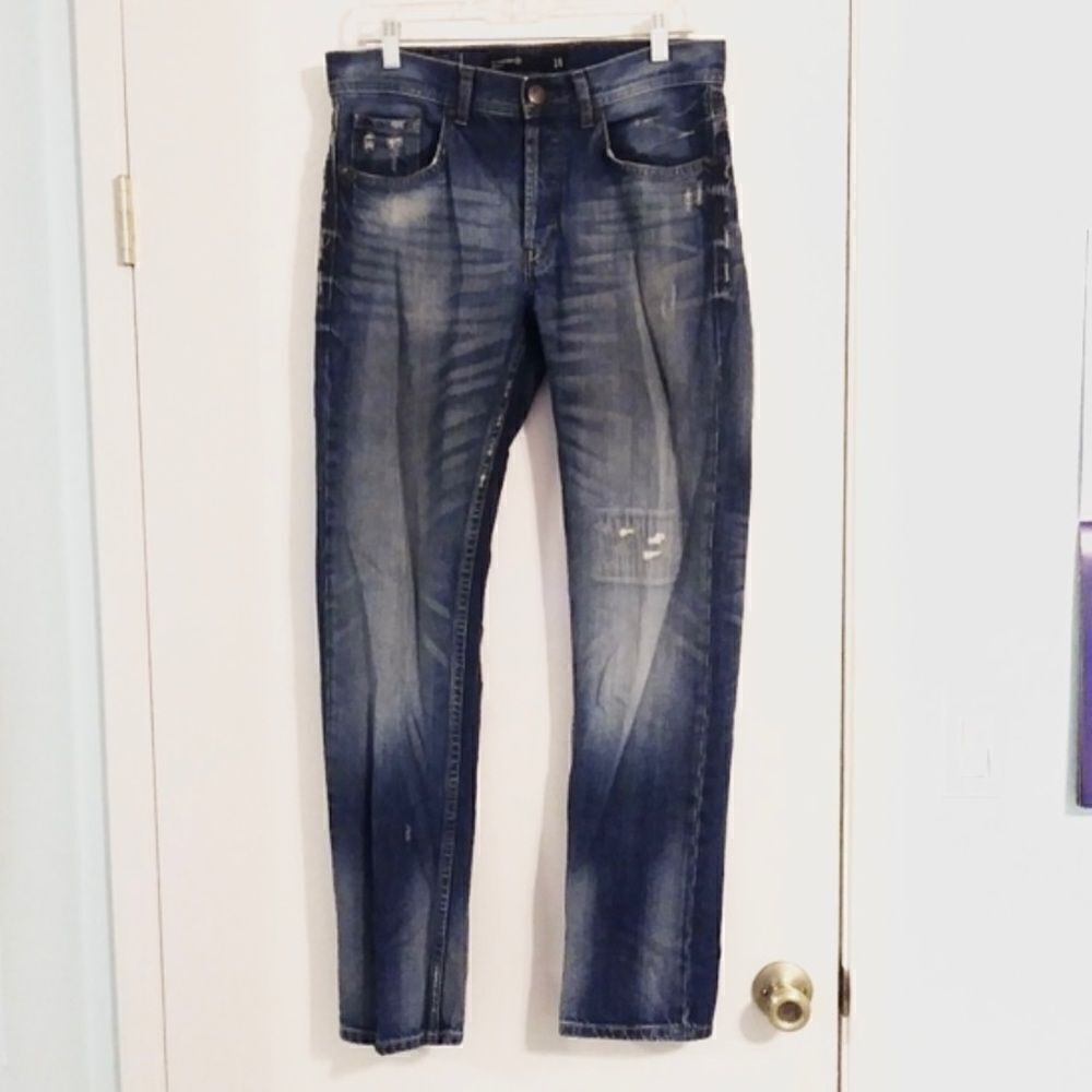 Cotton On Straight Leg Button Fly Distressed Jeans